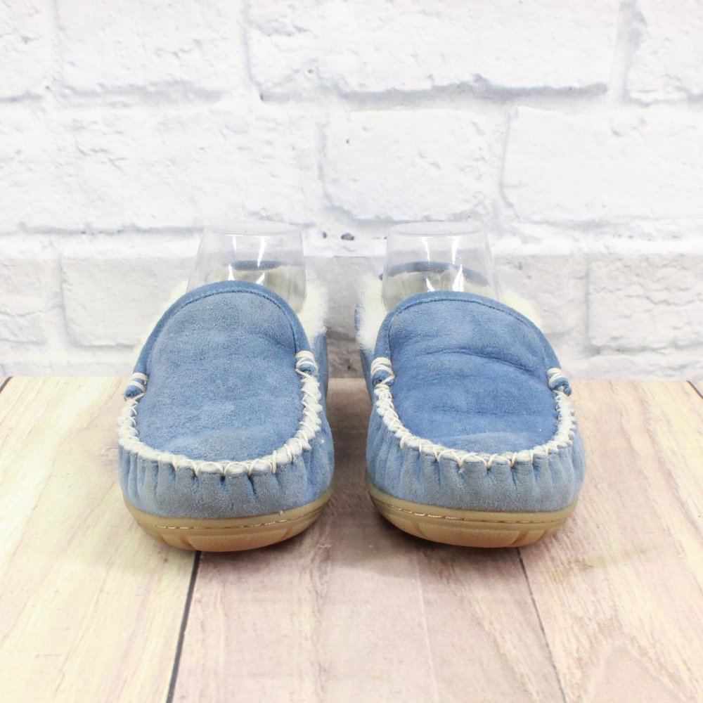LL BEAN Blue Shearling Lined Wicked Good Moccasin Slippers Size 6 - Picture 4 of 10